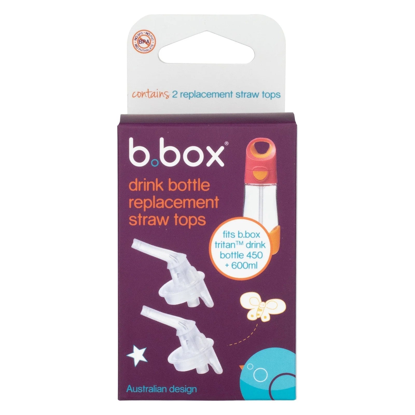 b.box Tritan STRAW bottle Replacement Straw TOP (pack of 2)