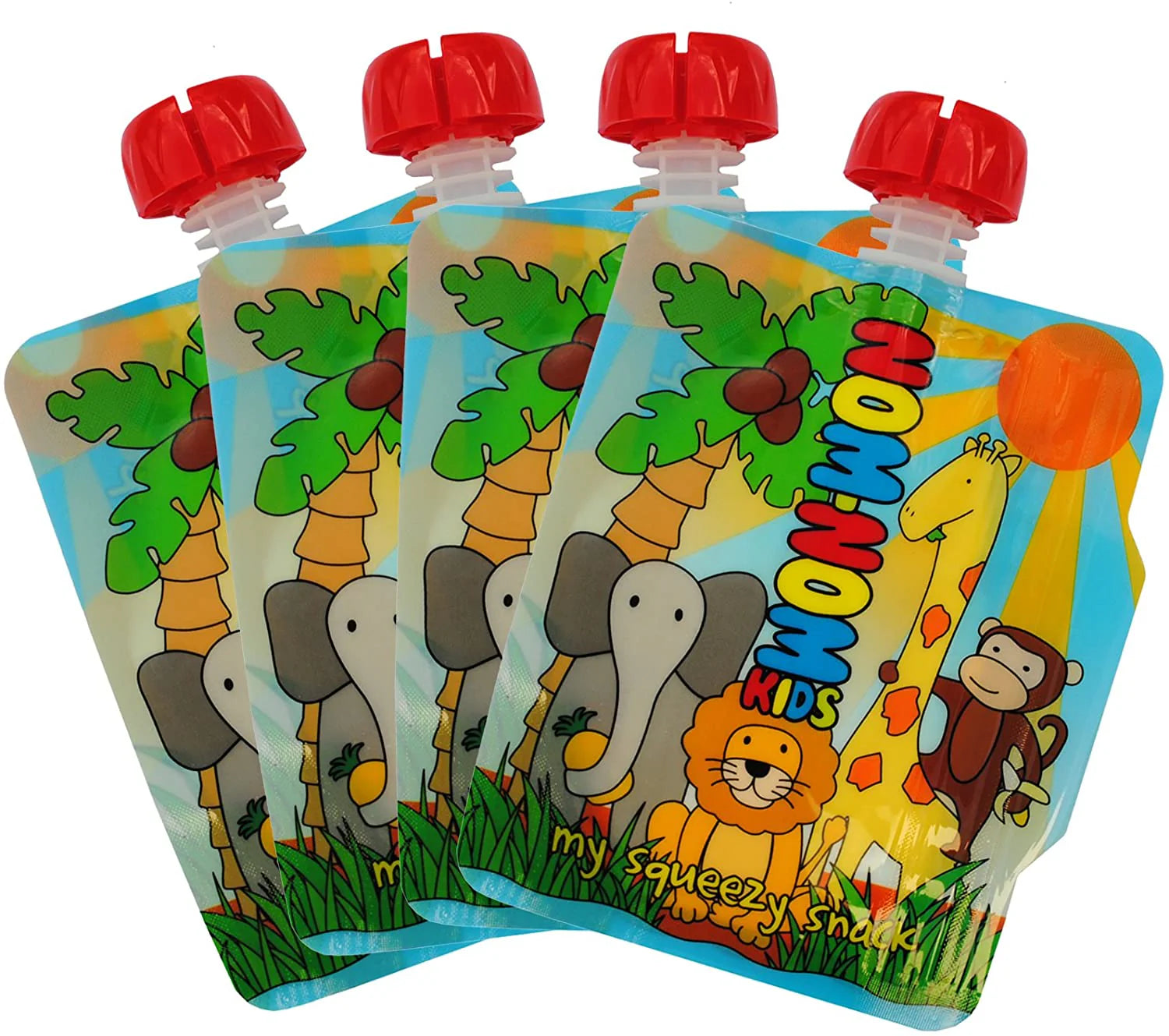 Nom Nom Kids Reusable Food Pouches ANIMAL 140ml x 4
