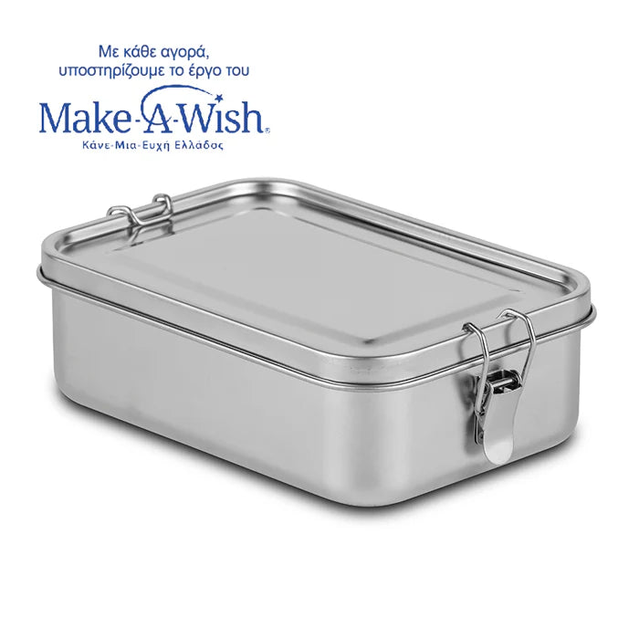 Rectangular stainless steel lunch box "We Care" 1400ml
